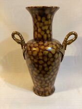 RARE Maitland Smith ceramic vase with brass swan handles picture