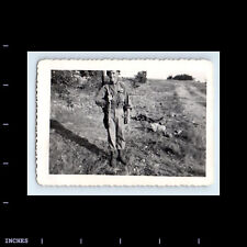 Vintage Photo ARMY MAN SOLDIER HELMET RIFLE GUN picture