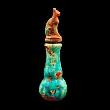 Antique Egyptian Stone/Faience Carved Kohl Jar with Cat Bastet Lid_ONE OF A KIND picture