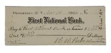 1906 Bank Check: First National Bank, Hennessey, OK picture