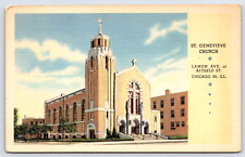 Original Old Vintage Antique Postcard St. Genevieve Church Chicago Illinois USA picture