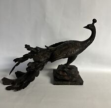 Vintage Magnificent MCM BronzeMetal Peacock Statue on a Marble Base picture