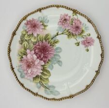 Elite Works Limoges Hand-Painted Plate with Pink Floral Design & Gold Accents picture