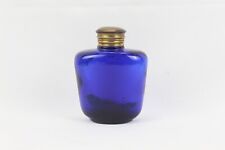 1900s Old Antique Cobalt Blue Thick Glass Brass Cap Rare Collectible Ink Pot picture