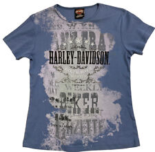 Harley Davidson Shirt Womens Shirt Large Miami Bikers Wanted Blue 100% Cotton picture