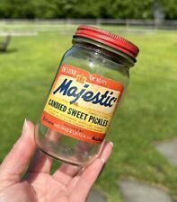 Vintage MAJESTIC CANDIED SWEET PICKLES Jar with Paper Label - Helwig & Leitch picture
