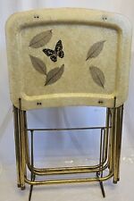 VINTAGE FIBERGLASS TV TRAYS 4 w/STAND Butterfly & Leaves Design - Retro - MCM picture