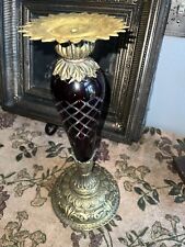 Vintage Baroque Bronze Church Altar Candlesticks red crystal Rare picture
