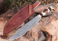 SHARD™CUSTOM HAND FORGED DAMASCUS STEEL HUNTING BOWIE STAG/ANTLER KNIFE W/SHEATH picture