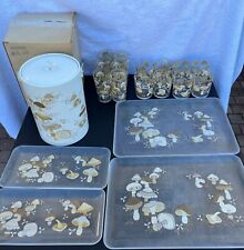 Vintage HJ Stotter Mushroom Pattern Kitchen Set Trays, Ice Bucket, Plastic Cups picture