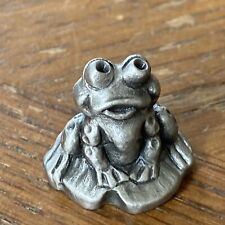 Vtg 1981 Hudson Pewter Frog Sitting On Lily pad 1” Tall picture