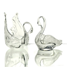 Chantili Handmade Blown Glass Swan Figures Figurines Clear Canada Set of (2) picture