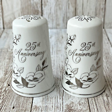 George Good's Salt and Pepper Shakers 25th Anniversary White and Silver Rose picture