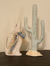 Vintage Howling Coyote Wolf Dog and Cactus Set Southwestern Ceramic Pottery Art picture