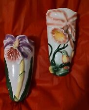 Pair Of Pretty Wall Pockets, Hummingbirds & Orchids, Excellent Condition picture