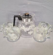 Nestle World Globe Frosted Glass Mugs & Carafe Pitcher Coffee Tea Set of 5 picture