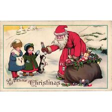 Santa Christmas Postcard Children Puppy Elephant Toy Unposted Noted Dec 25 1919 picture