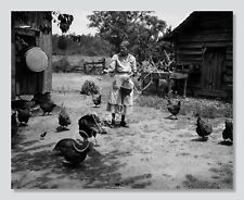 Georgia Black Woman Feeding Chickens on the Farm c1940s, Vintage Photo Reprint picture
