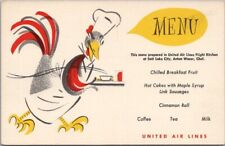c1950s UNITED AIR LINES Breakfast Menu Postcard Salt Lake City /Chef Anton Waser picture