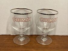 2 Chimay Silver Rim Trappist Ale Beer Glass Goblets Chalice PAIR GREAT SHAPE picture