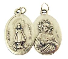 Silver Toned Base Infant of Prague with Sacred Heart of Jesus Medal,1 Inch,Set 2 picture