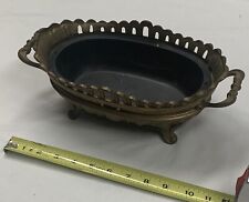 Antique Oval Bronze? Planter Jardiniere w Liner Frosted Handles Heavy picture