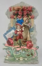 Valentine Card Pull Down 3D Sleigh Pretty One Germany 1910s Edwardian Greeting picture
