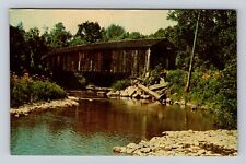 Ashtabula County OH-Ohio, Blaine Rd Covered Bridge, 1962 Fire, Vintage Postcard picture