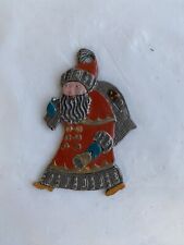Vintage Kuhn Zinn Enameled Pewter SANTA WITH TOY SACK Ornament Germany  2.25 in picture