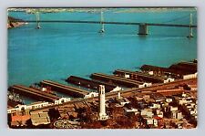 San Francisco CA-California, Aerial Coit Tower, Bay Bridge, Vintage Postcard picture