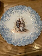 L & S Germany Plate Antique Courting Couple Scallop Blue Edge 8” Dot Under Glaze picture