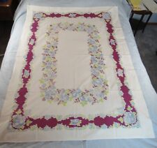 Vtg print tablecloth linen various flowers in ring pattern 48 x 62 picture