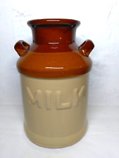 Vintage Ceramic Milk Jug Crock Brown And Tan 7