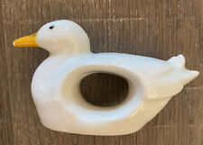 8 Vintage Easter Duck Napkin Rings Holders White Ceramic 4x2.25 Excellent picture