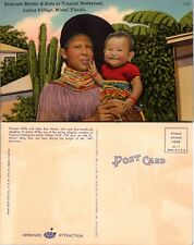 One(1) Florida Miami Tropical Hobbyland Village Seminole Mother & Baby Postcard picture