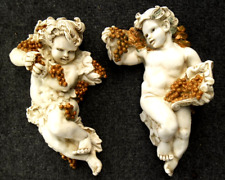 Vintage Gold Trmed Cherub Angel Pair Wall Decor Universal Statuary Corp 1951 MCM picture