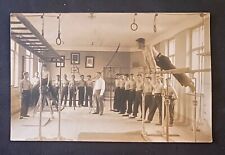 Real Photo Postcard RPPC~Czechoslovakia Men’s Gymnastics Team & Coach Inside Gym picture