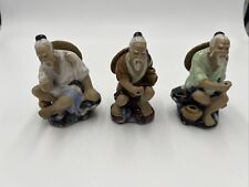 Vintage Chinese Glazed Mud Figurines, Lot of 3 Fisherman 5