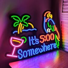 It's 5:00 Somewhere Parrot LED Neon Light Sign Palm Tree Beer Wall Decor 17