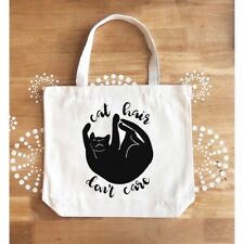 New Black Cat Kitten Cat Hair Don't Care Large Jumbo Canvas Tote Bag USA Made picture