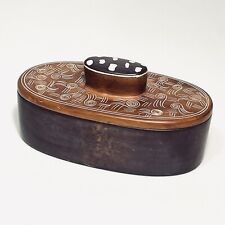 African Soapstone Trinket Box Knob Lid Hand Carved Kenya Oblong Brown 6x3x2 picture