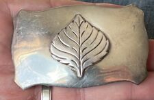 Jim HAYES Aspen Leaf Sterling Silver Belt Buckle 2.5” x 1.5”  Hand Made Engraved picture