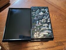 Japanese Black Lacquer  Mother Of Pearl  Jewelry Box 8 1/2” X 11” New #7 picture