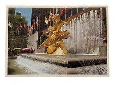 Prometheus Statue with Flags Rockefeller Plaza New York City Postcard Unposted picture