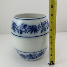 Large 7 1/2” Blue Onion Canister Utensil Holder Flow Blue White Vintage Germany picture