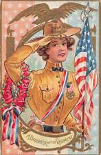 J83/ Patriotic Postcard c1910 Decoration Day Woman Soldier Flag Eagle 244 picture