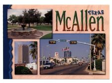 McAllen Texas park fountain main street American Texas flags vintage postcard picture