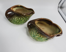 McCoy Vintage Open Cream and Sugar Ceramic Serving Green Brown Plants USA picture