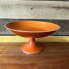 Vtg Emalox Norway Anodized Enamel Orange Footed Pedestal Bowl MCM Art-flaws picture