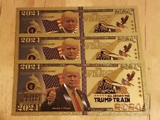 3 All Aboard the Trump Train MAGA 2024 Gold Foil Embossed Commemorative Bill NEW picture